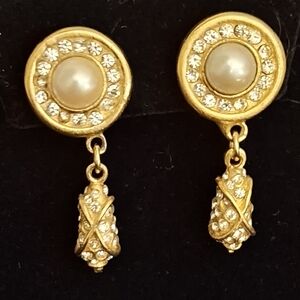 80's Dubin NR Gold and Pearl Drop Clip On Earrings
